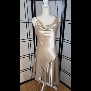 Vintage S.L. Fashions Gold Satin Slip Party Gatsby Dress Asymmetrical Hem Size 4